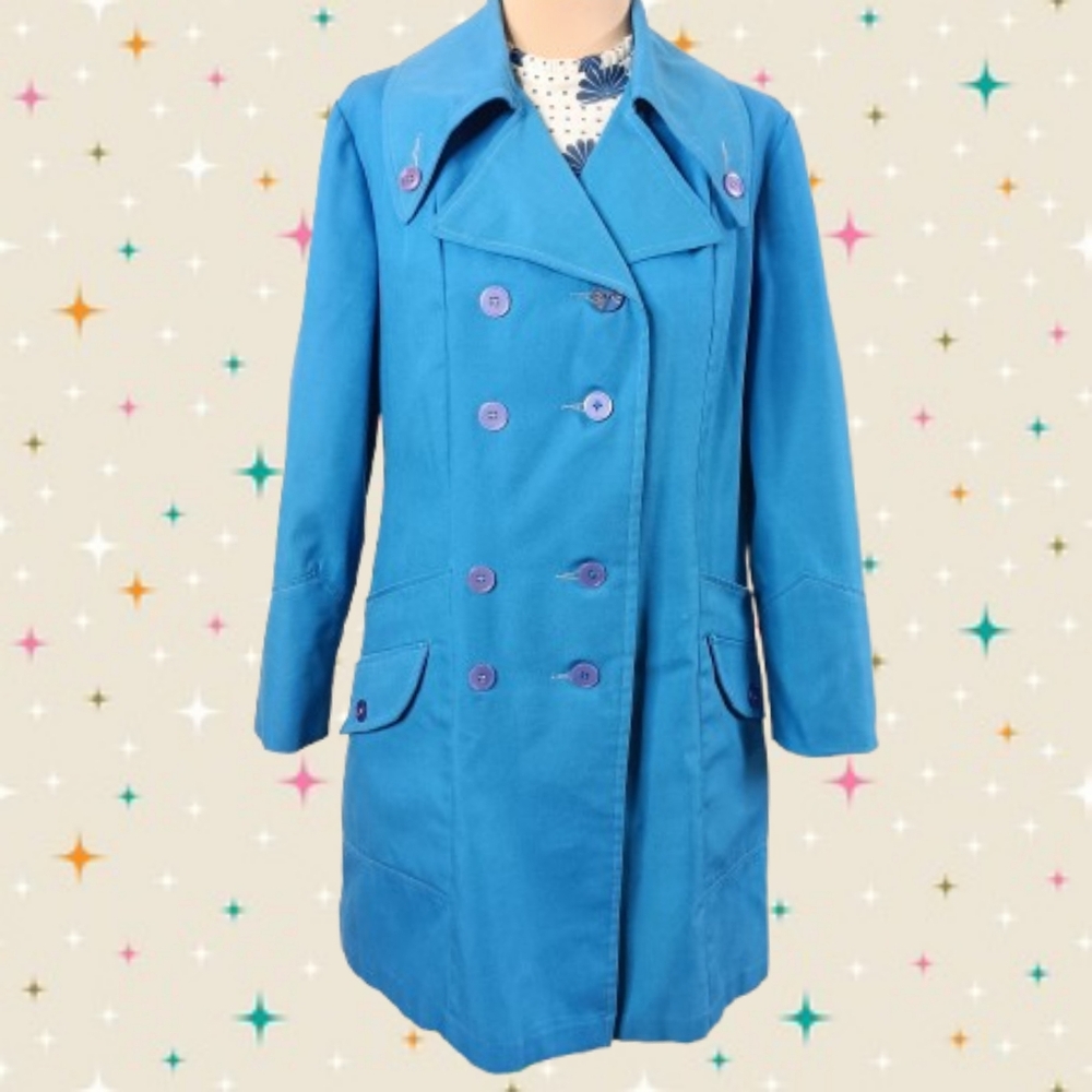 Vintage 60s Wamsutta Pea Coat  Womens L‎ Blue Double Breasted MOD Pinup Twiggy